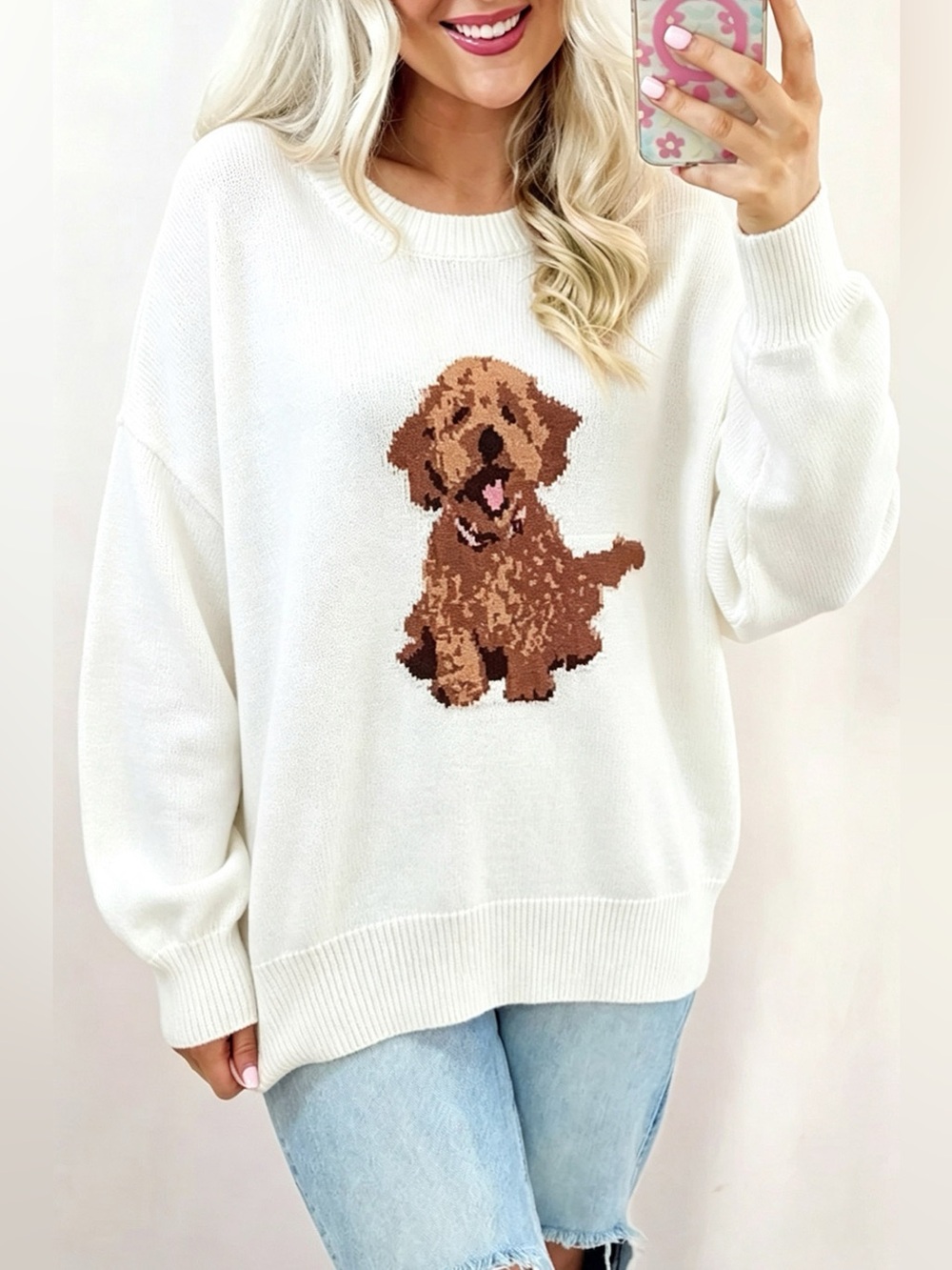 Puppy Graphic Round Neck Sweater